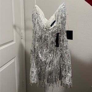 Lulu's Silver Sequin Fringe Dress